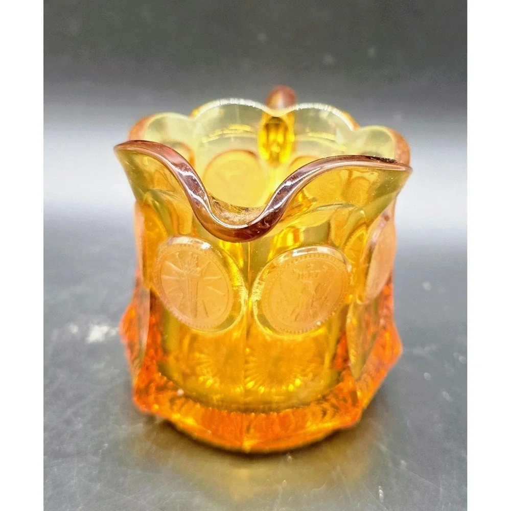 Vintage Fostoria Amber Coin Dot Pattern Eagle & Torch Glass Creamer